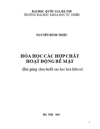 Bài giảng Hóa học các hợp chất hoạt động bề mặt - Nguyễn Đình Triệu