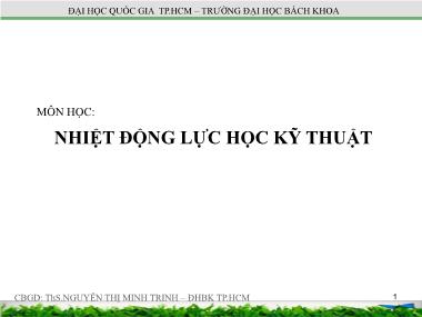 Bài giảng Nhiệt động lực học kỹ thuật - Chương 2: Định luật nhiệt động thứ nhất - Nguyễn Thị Minh Trinh