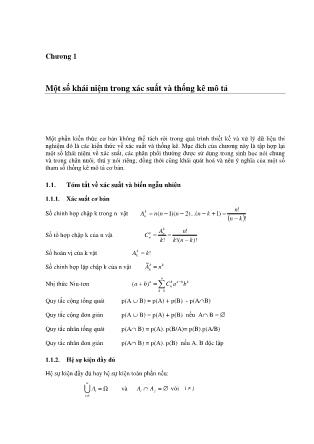 Bài giảng Thiết kế thí nghiệm - Chương 1: Một số khái niệm trong xác suất và thống kê mô tả