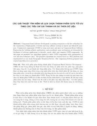 Các giải thuật tìm kiếm và lựa chọn thành phần COTS tối ưu theo các tiêu chí giá thành và dư thừa dữ liệu