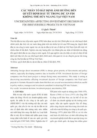 Các nhân tố bất định ảnh hưởng đến quyết định đầu tư trong dự án FDI không thể hủy ngang tại Việt Nam