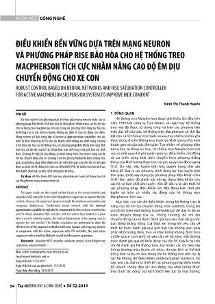 Điều khiển bền vững dựa trên mạng neuron và phương pháp RISE bão hòa cho hệ thống treo macpherson tích cực nhằm nâng cao độ êm dịu chuyển động cho xe con