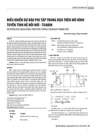 Điều khiển dự báo phi tập trung dựa trên mô hình tuyến tính hệ nồi hơi-tuabin