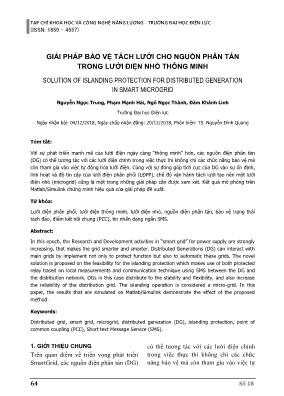 Giải pháp bảo vệ tách lưới cho nguồn phân tán trong lưới điện nhỏ thông minh