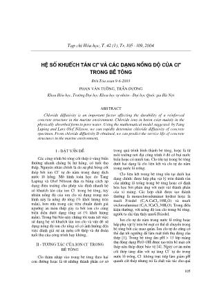 Hệ số khuếch tán Cl và các dạng nồng độ của Cl trong bê tông