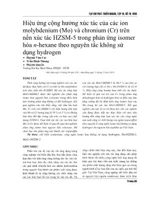 Hiệu ứng cộng hưởng xúc tác của các ion molybdenium (Mo) và chronium (Cr) trên nền xúc tác HZSM-5 trong phản ứng isomer hóa n-hexane theo nguyên tắc không sử dụng hydrogen