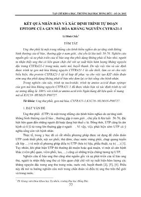 Kết quả nhân bản và xác định trình tự đoạn epitope của gen mã hóa kháng nguyên CYFRA21-1