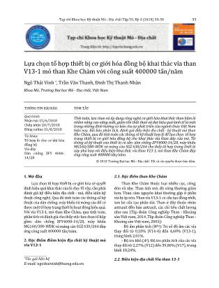 Lựa chọn tổ hợp thiết bị cơ giới hóa đồng bộ khai thác vỉa than V13-1 mỏ than Khe Chàm với công suất 400000 tấn/năm