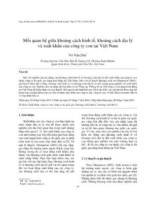 Mối quan hệ giữa khoảng cách kinh tế, khoảng cách địa lý và xuất khẩu của công ty con tại Việt Nam