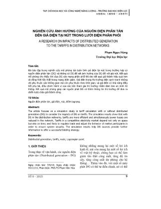 Nghiên cứu ảnh hưởng của nguồn điện phân tán đến giá điện tại nút trong lưới điện phân phối