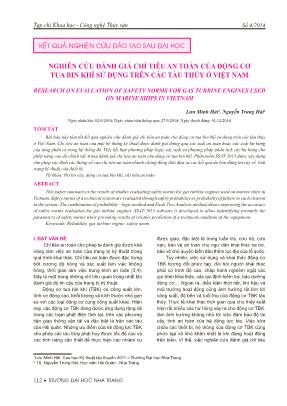 Nghiên cứu đánh giá chỉ tiêu an toàn của động cơ tua bin khí sử dụng trên các tàu thủy ở Việt Nam