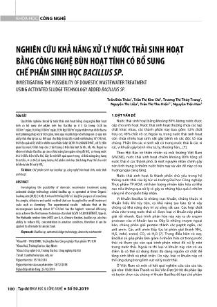 Nghiên cứu khả năng xử lý nước thải sinh hoạt bằng công nghệ bùn hoạt tính có bổ sung chế phẩm sinh học bacillus sp