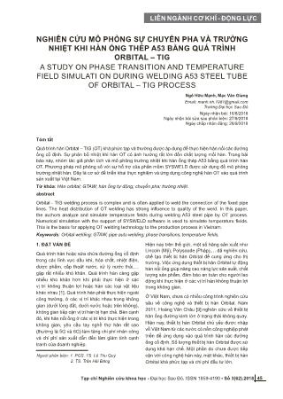Nghiên cứu mô phỏng sự chuyển pha và trường nhiệt khi hàn ống thép a53 bằng quá trình Orbital-TIG