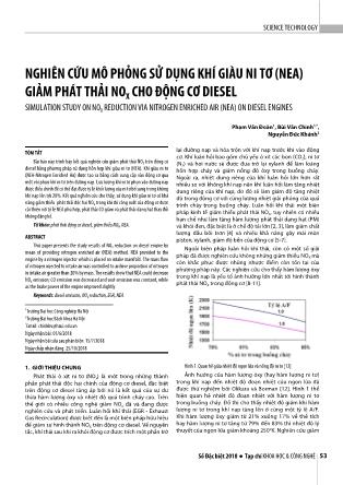 Nghiên cứu mô phỏng sử dụng khí giàu ni tơ (NEA) giảm phát thải NOx cho động cơ diesel