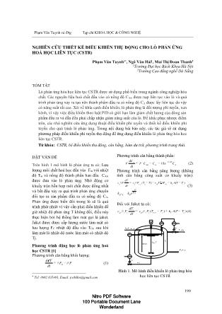 Nghiên cứu thiết kế điều khiển thụ động cho lò phản ứng hoá học liên tục (CSTR)