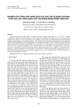 Nghiên cứu tổng hợp dung dịch ZnO pha tạp Al bằng phương pháp Sol-gel ứng dụng chế tạo màng mỏng nhiệt điện AZO