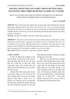 Phương trình tính toán nhiệt trong bê tông nhựa mặt đường theo nhiệt độ bề mặt tại khu vực Nam Bộ