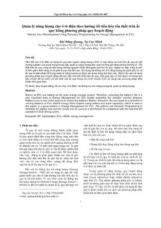 Quản lý năng lượng cho ô tô điện theo hướng tối tiểu hóa tổn thất trên ắc quy bằng phương pháp quy hoạch động