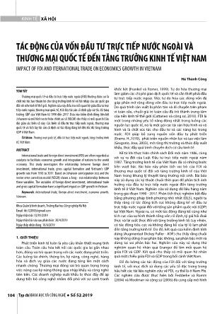 Tác động của vốn đầu tư trực tiếp nước ngoài và thương mại quốc tế đến tăng trưởng kinh tế Việt Nam