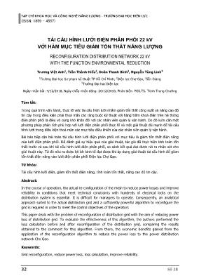 Tái cấu hình lưới điện phân phối 22 kV với hàm mục tiêu giảm tổn thất năng lượng
