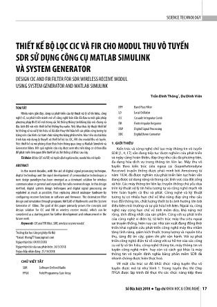 Thiết kế bộ lọc cic và CIC và FIR thu vô tuyến sdr sử dụng công cụ matlab simulink và system generator