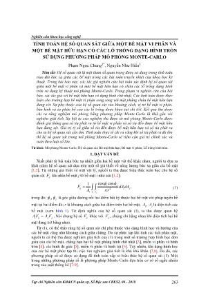 Tính toán hệ số quan sát giữa một bề mặt vi phân và một bề mặt hữu hạn có các lỗ trống dạng hình tròn sử dụng phương pháp mô phỏng Monte-Carlo