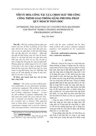 Tối ưu hóa công tác lựa chọn máy thi công công trình giao thông bằng phương pháp quy hoạch toán họ