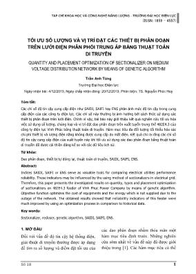 Tối ưu số lượng và vị trí đặt các thiết bị phân đoạn trên lưới điện phân phối trung áp bằng thuật toán di truyền