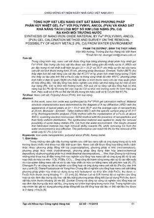 Tổng hợp vật liệu nano oxit sắt bằng phương pháp phân hủy nhiệt gel Fe3+ với polyvinyl ancol (PVA) và khảo sát khả năng tách loại một số kim loại nặng (Pb, Cd) ra khỏi môi trường nước
