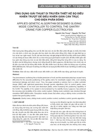 Ứng dụng giải thuật di truyền thiết kế bộ điều khiển trượt để điều khiển giàn cần trục cho điện phân đồng