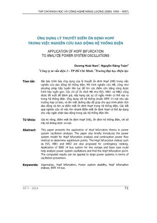 Ứng dụng lý thuyết điểm ổn định HOPF trong việc nghiên cứu dao động hệ thống điện