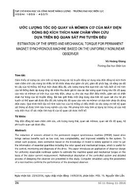 Ước lượng tốc độ quay và mômen cơ của máy điện đồng bộ kích thích nam châm vĩnh cửu dựa trên bộ quan sát phi tuyến đều
