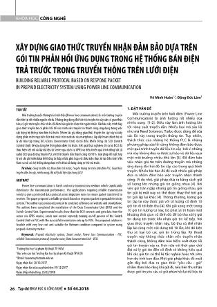 Xây dựng giao thức truyền nhận đảm bảo dựa trên gói tin phản hồi ứng dụng trong hệ thống bán điện trả trước trong truyền thông trên lưới điện