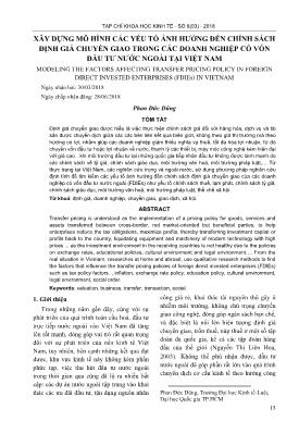 Xây dựng mô hình các yếu tố ảnh hưởng đến chính sách định giá chuyển giao trong các doanh nghiệp có vốn đầu tư nước ngoài tại Việt Nam