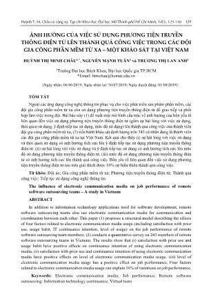 Ảnh hưởng của việc sử dụng phương tiện truyền thông điện tử lên thành quả công việc trong các đội gia công phần mềm từ xa – một khảo sát tại Việt Nam