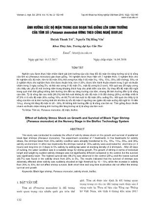 Ảnh hưởng sốc độ mặn trong giai đoạn thả giống lên sinh trưởng của tôm sú (Penaeus monodon) ương theo công nghệ biofloc