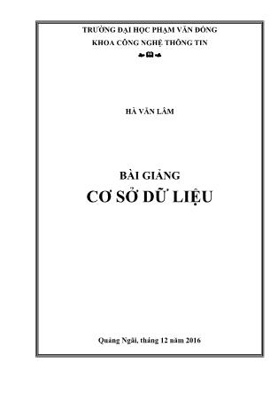 Bài giảng Cơ sở dữ liệu - Hà Văn Lâm