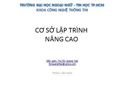 Bài giảng Cơ sở lập trình nâng cao - Chương 5: Phương pháp thiết kế thuật toán Nhánh cận - Tôn Quang Toại