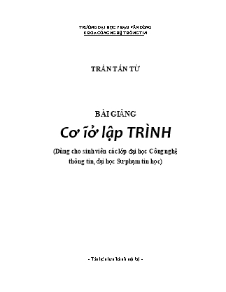 Bài giảng Cơ sở lập trình - Trần Tấn Từ