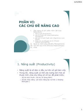 Bài giảng Công nghệ phần mềm - Phần VI: Các chủ đề nâng cao