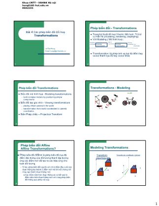 Bài giảng Đồ họa máy tính và thực tế ảo - Bài 4: Các phép biến đổi Đồ hoạ Transformations