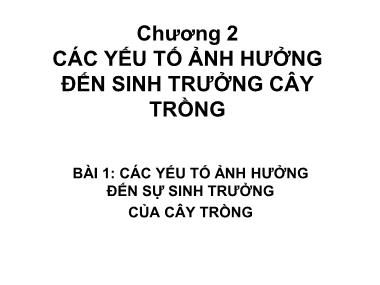 Bài giảng Độ phì nhiêu đất đai và phân bón - Chương 2: Các yếu tố ảnh hưởng đến sinh trưởng cây trồng