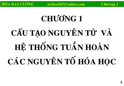 Bài giảng Hóa đại cương - Chương 1: Cấu tạo nguyên tử và hệ thống tuần hoàn các nguyên tố hóa học