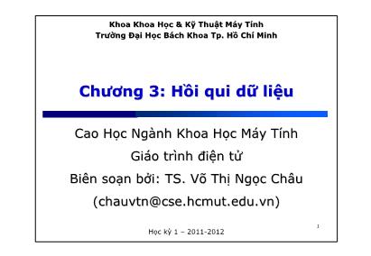 Bài giảng Khai phá dữ liệu (Data mining) - Chương 3: Hồi qui dữ liệu - Võ Thị Ngọc Châu