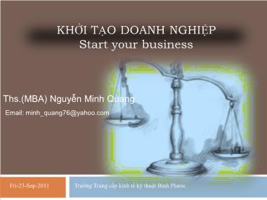 Bài giảng Khởi tạo doanh nghiệp - Bài 1 - Nguyễn Minh Quang