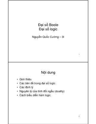 Bài giảng Kỹ thuật điện tử số: Đại số Boole-Đại số logic - Nguyễn Quốc Cường