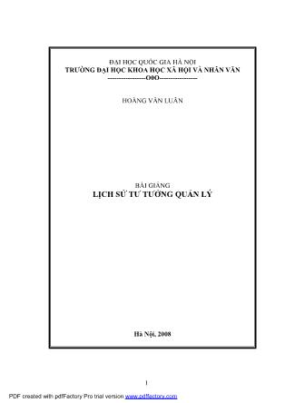 Bài giảng Lịch sử tư tưởng quản lý