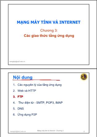 Bài giảng Mạng máy tính và internet - Chương 3: Các giao thức tầng ứng dụng (Phần 2)