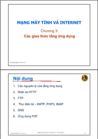 Bài giảng Mạng máy tính và internet - Chương 3: Các giao thức tầng ứng dụng (Phần 1)