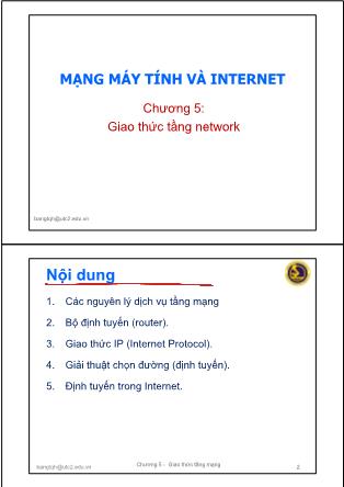 Bài giảng Mạng máy tính và internet - Chương 5: Giao thức tầng network